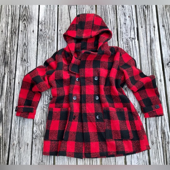 Ladies MAXWELL STUDIO Fall Winter Buffalo Plaid Hooded Pea Coat Jacket XL - Picture 11 of 14